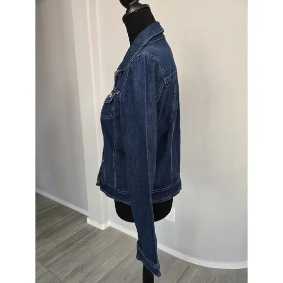 Vintage 90s Embroidered Country Cottage Medium Blue Denim Jacket Womens Sz PM - Picture 2 of 11